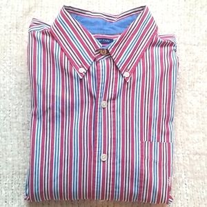 Men's Chaps Red, White, & Blue Striped Long-sleeve Button-down. M. GUC